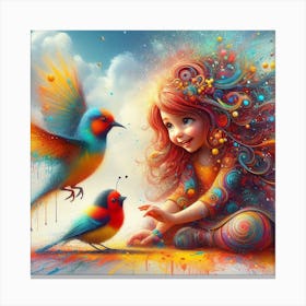 Girl With Birds Canvas Print