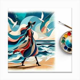 Woman Walking On The Beach Canvas Print