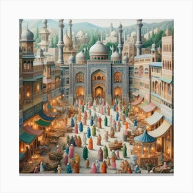 Miniature Painting Of A Bustling Pakistani Bazaar (3) Canvas Print