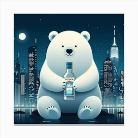 Polar Bear Holding A Bottle Of Vodka Canvas Print