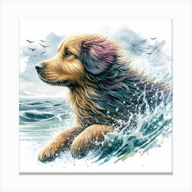 Dog In Motion, Dog Watercolour Art Print 3 Canvas Print