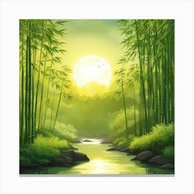 A Stream In A Bamboo Forest At Sun Rise Square Composition 238 Canvas Print