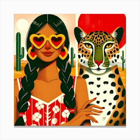 Girl, Cheetah, and Cactus Canvas Print