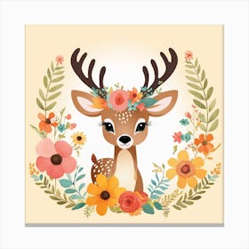 Floral Baby Deer Nursery Illustration (20) Canvas Print