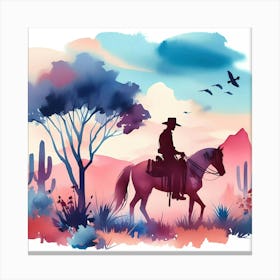 Watercolor Cowboy In The Desert 1 Canvas Print