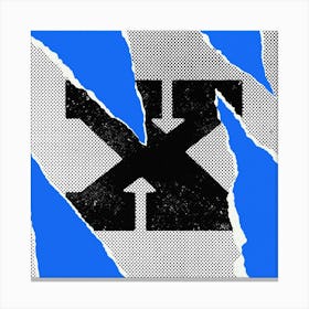 X Typography Collage Blue Square Canvas Print