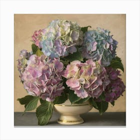 vintage oil paint print of a bouquet of vibrant hydrangeas Canvas Print