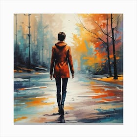 Woman Walking In The Rain Canvas Print