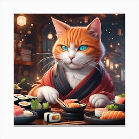 Cat With Sushi Canvas Print