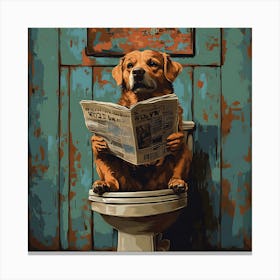 Dog Reading Newspaper On Toilet 3 Canvas Print