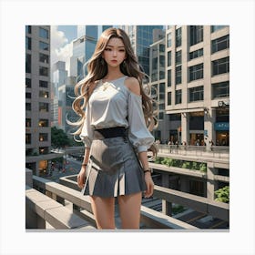 Asian Girl In Skirt Canvas Print