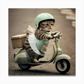 Cute Cat Riding A Scooter 1 Canvas Print