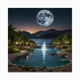 Full Moon Over The Pool 1 Canvas Print