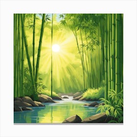 A Stream In A Bamboo Forest At Sun Rise Square Composition 241 Canvas Print