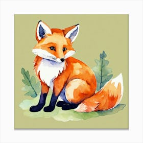 Orange Cute Watercolor Fox (2) Canvas Print