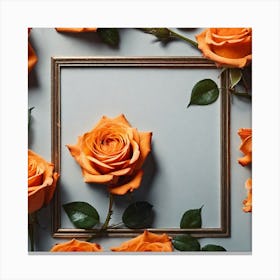 Orange Roses In A Frame 1 Canvas Print