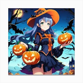 sexy anime girl with pumpkins 2 Canvas Print