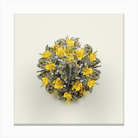 Vintage Yellow Asphodel Flower Wreath on Ivory White n.0615 Canvas Print