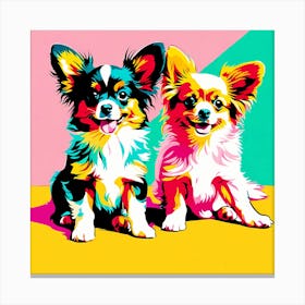 'Papillon Pups', This Contemporary art brings POP Art and Flat Vector Art Together, Colorful Art, Animal Art, Home Decor, Kids Room Decor, Puppy Bank - 78th Canvas Print