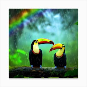 Wet Feathers: Acrylic Toucans in Rain" Canvas Print