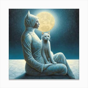 Cat And The Moon Canvas Print