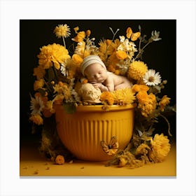 Newborn In A Yellow Flower Pot Canvas Print