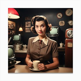 Retro Woman With Cup Of Coffee Canvas Print