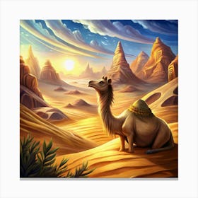 Camel Sitting In Desert Landscape Canvas Print