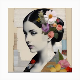 Collage of Woman With Flowers In Her Hair Canvas Print