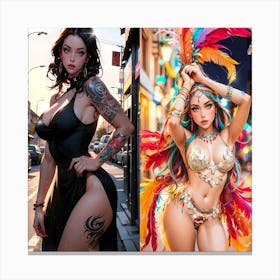 Two Women With Tattoos Canvas Print