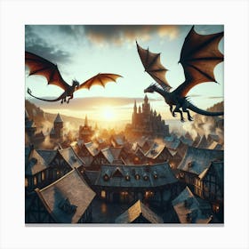 Dragons Flying At Sunset Canvas Print