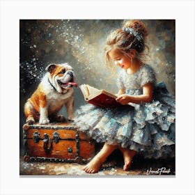 Little Girl Reading A Book Canvas Print