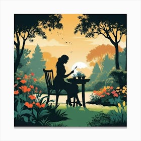 Woman Reading In The Garden Canvas Print