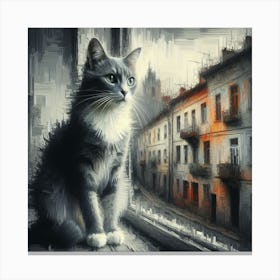 Grey and white Cat In The Window Canvas Print