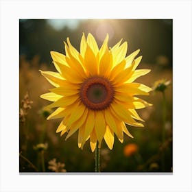 A Radiant Sunflower With Petals Of Cascading, Iridescent Light Blooming In A Mystical Meadow Canvas Print