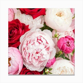 Close Up Of A Bunch Of Peonies And Roses With Detailed Texture Symbolizing Love And Nature Framed (2) Canvas Print