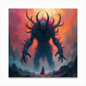 Monstrous Entity In A Vibrant Watercolor Realm, Dark And Intense 1 Canvas Print