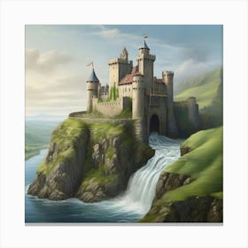 Castle By The Waterfall 1 Canvas Print