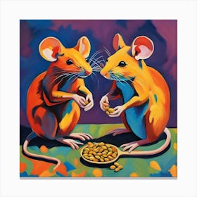 Two Mice Eating Seeds Canvas Print