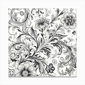Floral Pattern In Black And White 4 Canvas Print