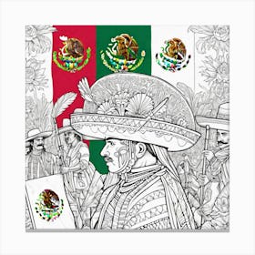 Mexican Flag Coloring Page 7 Canvas Print