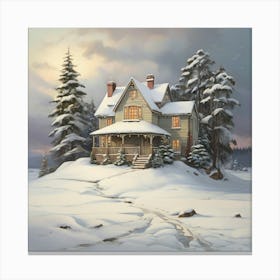 House In The Snow Art Print 2 Canvas Print