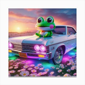 Frog On A Car Canvas Print