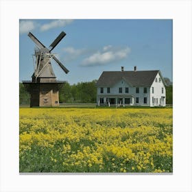 Windmill In The Field 5 Canvas Print