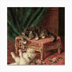 Two Cats Playing With Roses Canvas Print