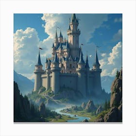 Giant Castle With Towering Spires And A Shimmering Magical Shield 1 Canvas Print