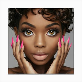 Black Woman With Pink Nails 1 Canvas Print