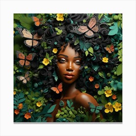 Black Woman With Butterflies Canvas Print