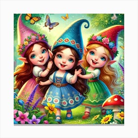 Gnome Girl Trio Canvas Print