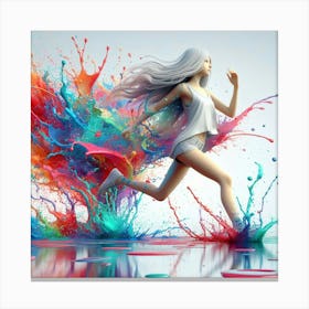 Girl Running With Paint Splashes Canvas Print